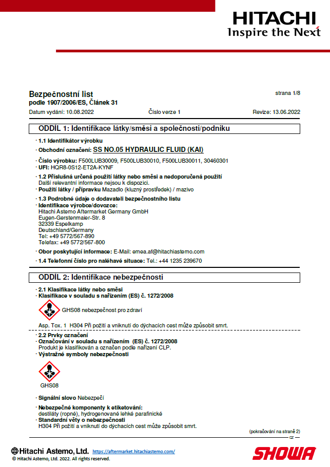 Bezpečnostní list SS05