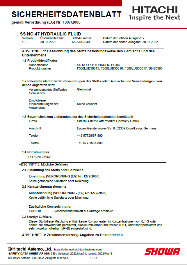 Sicherheitsdatenblätter SS47