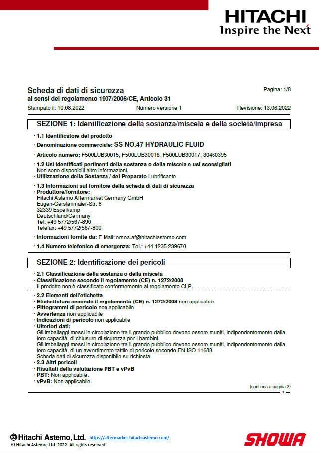 Scheda di dati di sicurezza SS47