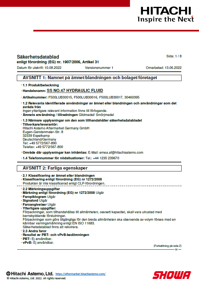 Säkerhetsdatablad SS47