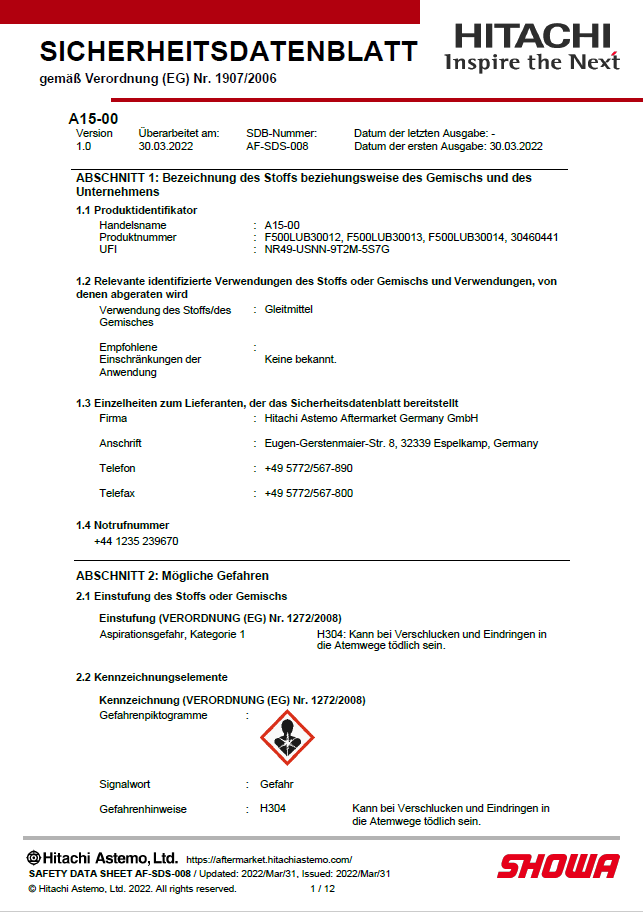 Sicherheitsdatenblätter A15-00