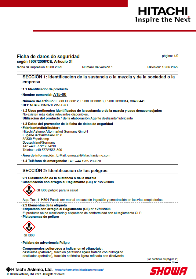 Ficha de datos de seguridad A15-00