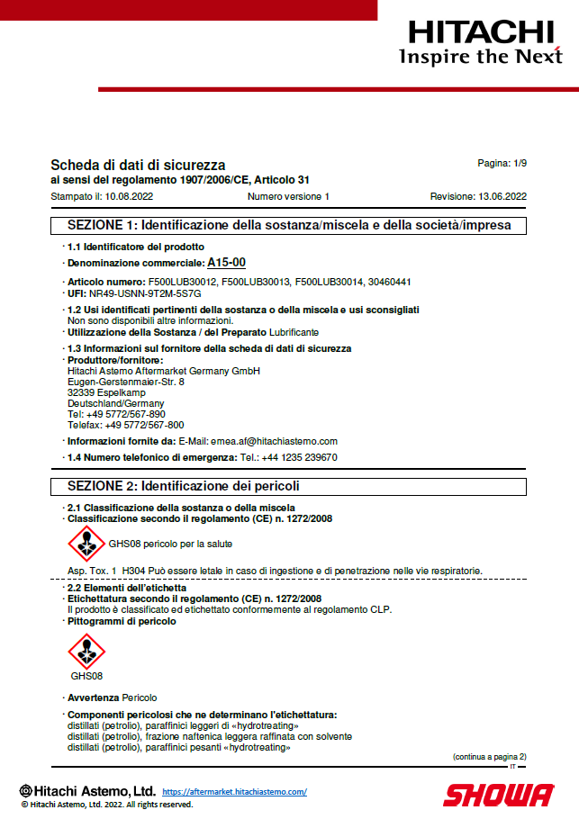 Scheda di dati di sicurezza A15-00