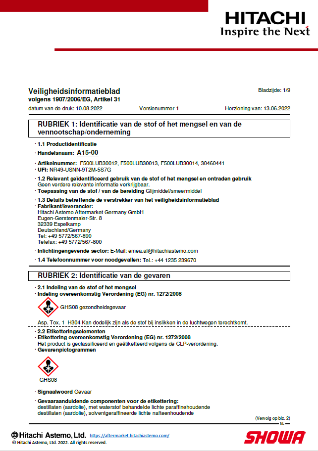 Veiligheidsinformatieblad A15-00