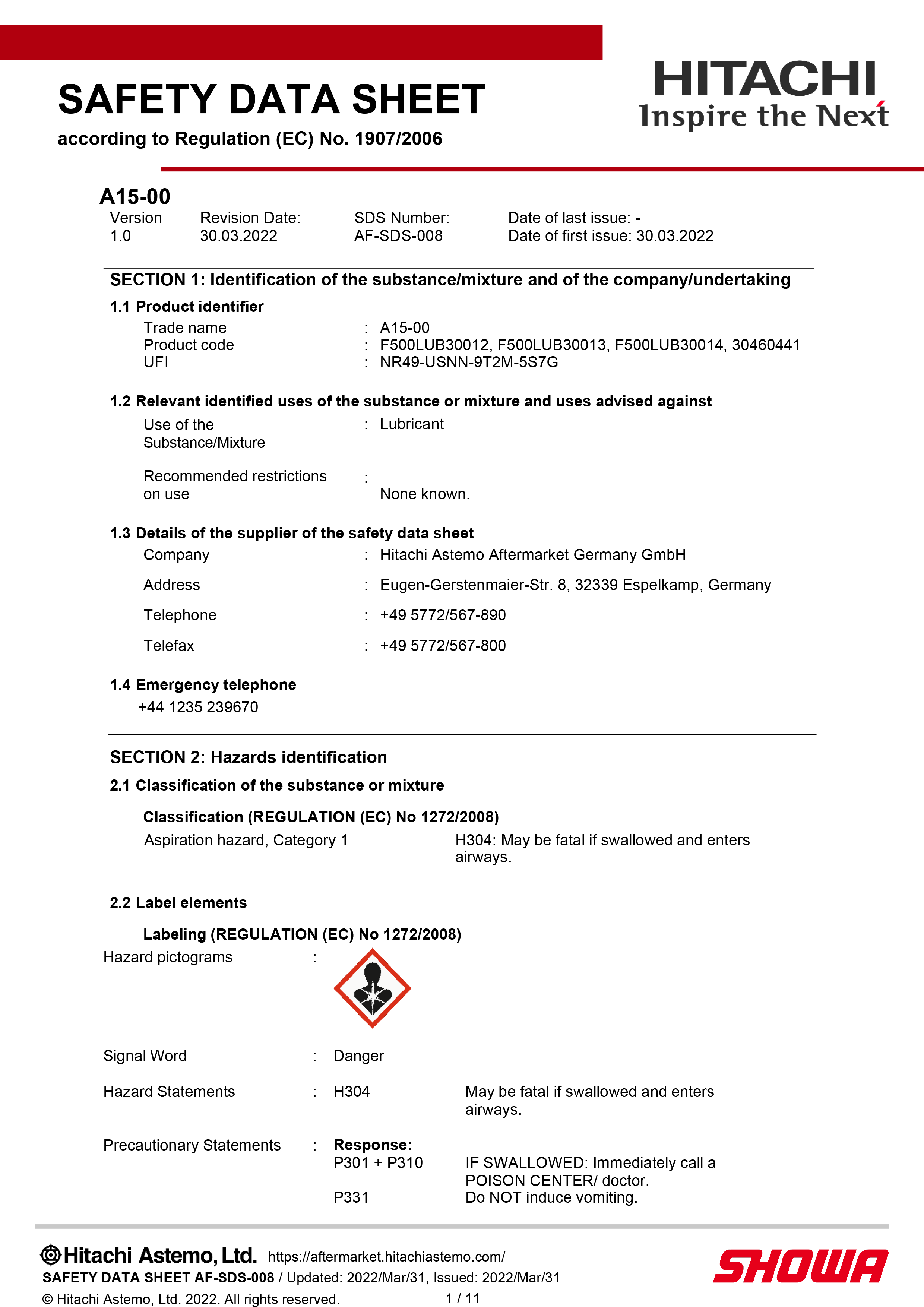 Safety Data Sheet A15-00