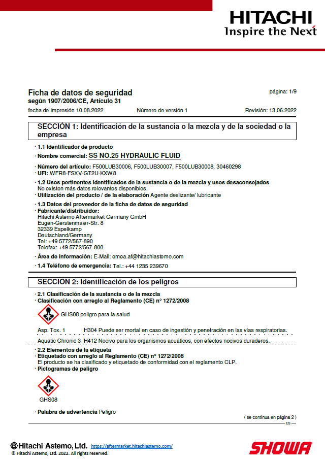 Ficha de datos de seguridad SS25