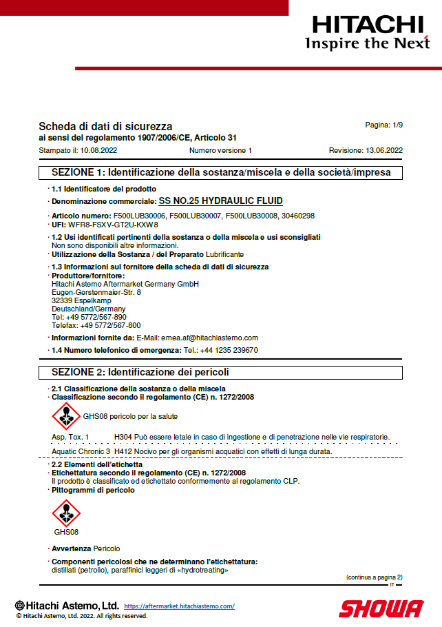 Scheda di dati di sicurezza SS25