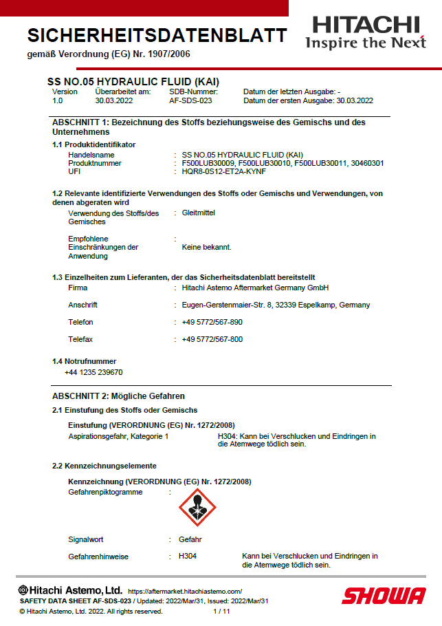 Sicherheitsdatenblätter SS05
