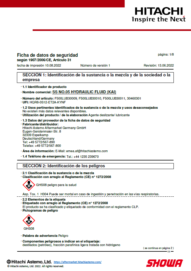 Ficha de datos de seguridad SS05