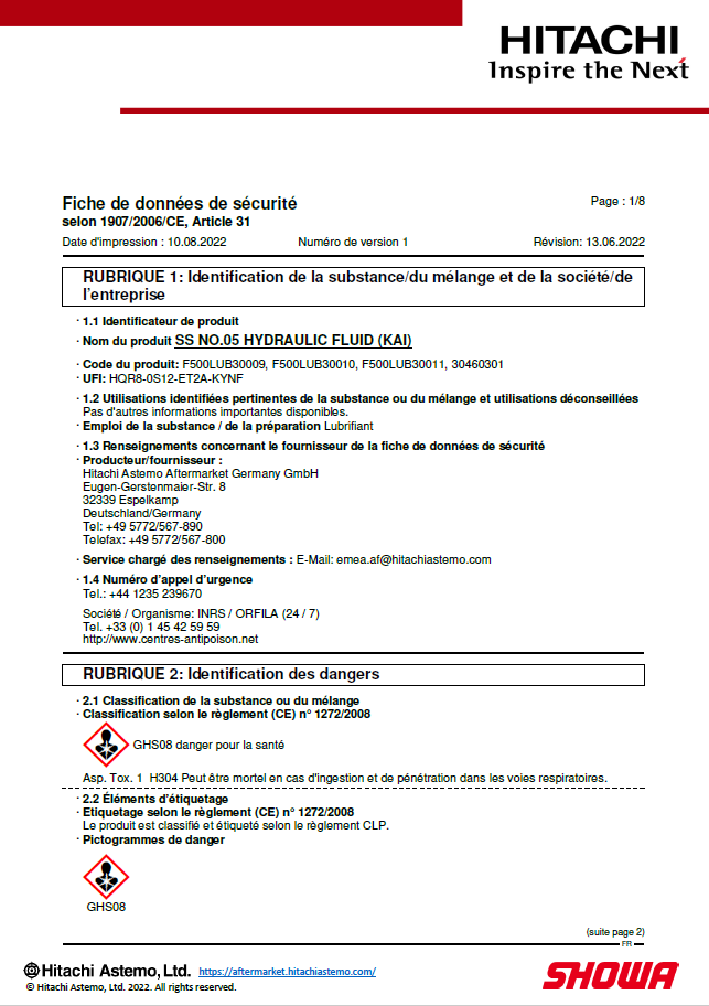 Fiche de données de sécurité SS05