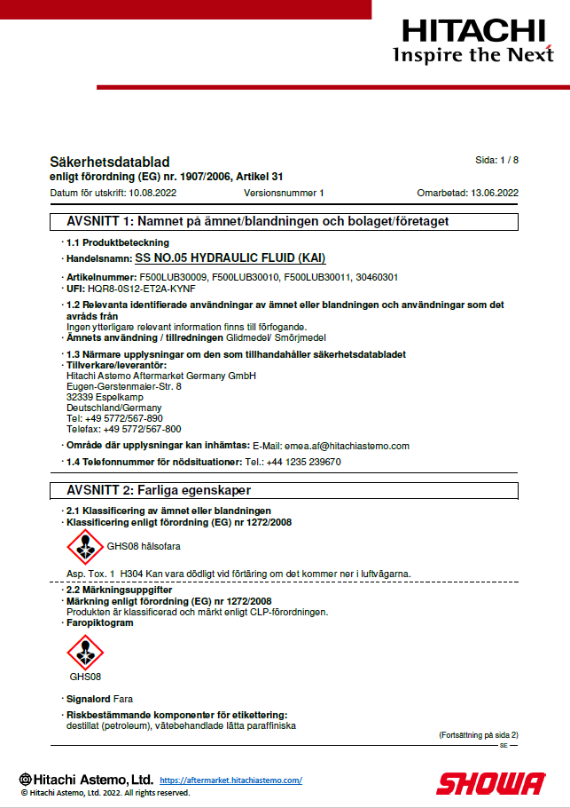 Säkerhetsdatablad SS05