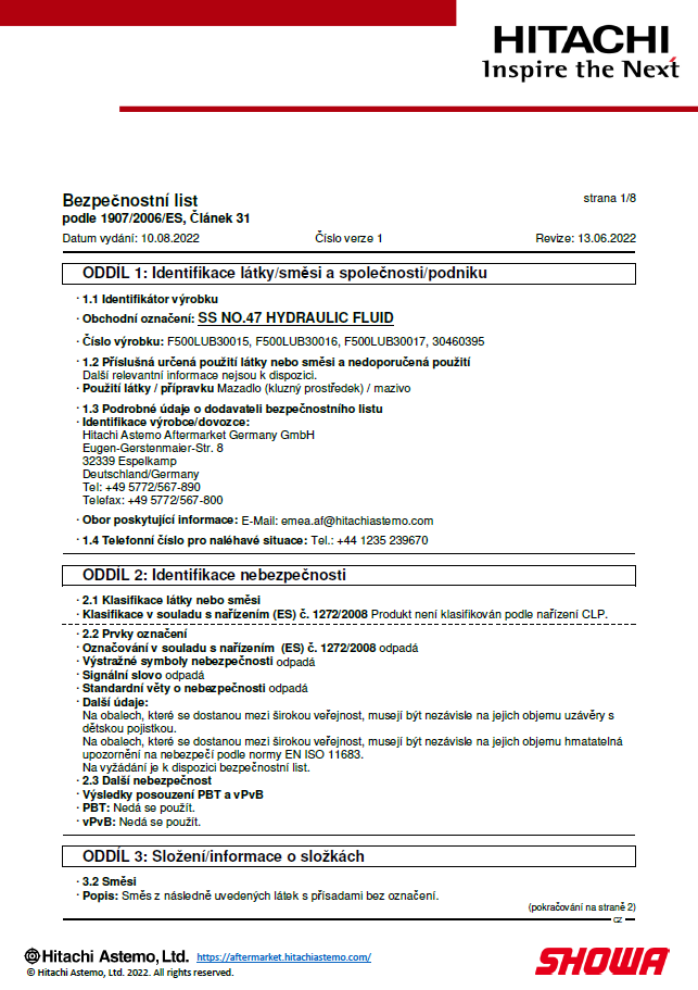 Bezpečnostní list SS47