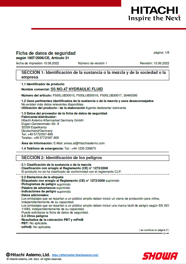 Ficha de datos de seguridad SS47