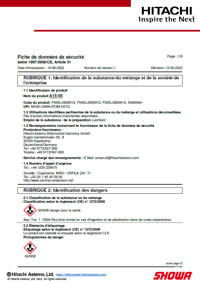 Fiche de données de sécurité A15-00